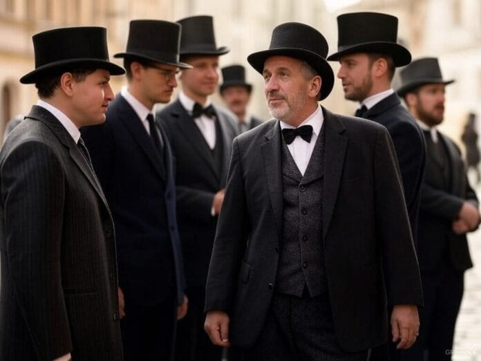 Classic Victorian-era fashion influencing European street style.
